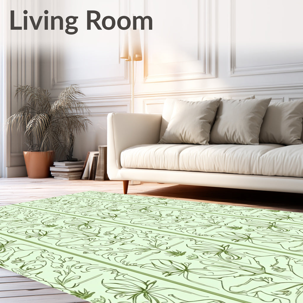 Emerald Green Floral Art Nouveau Rug
