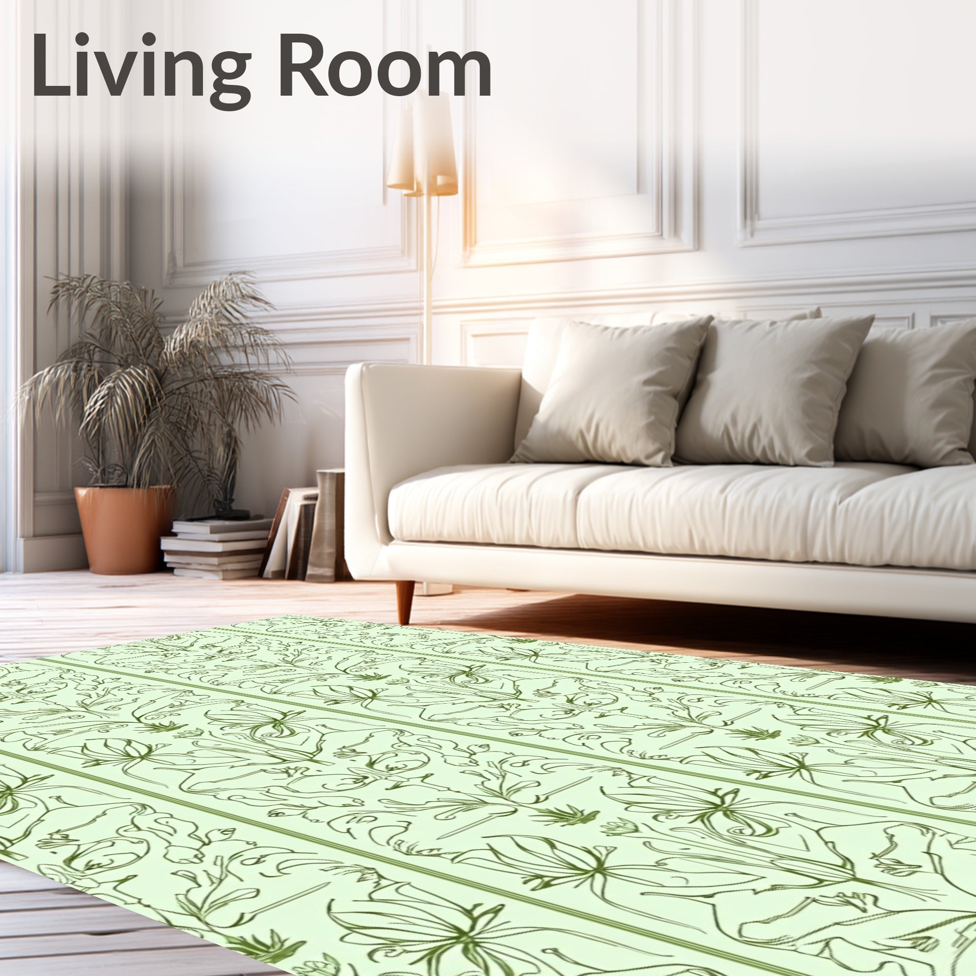 Emerald Green Floral Art Nouveau Rug