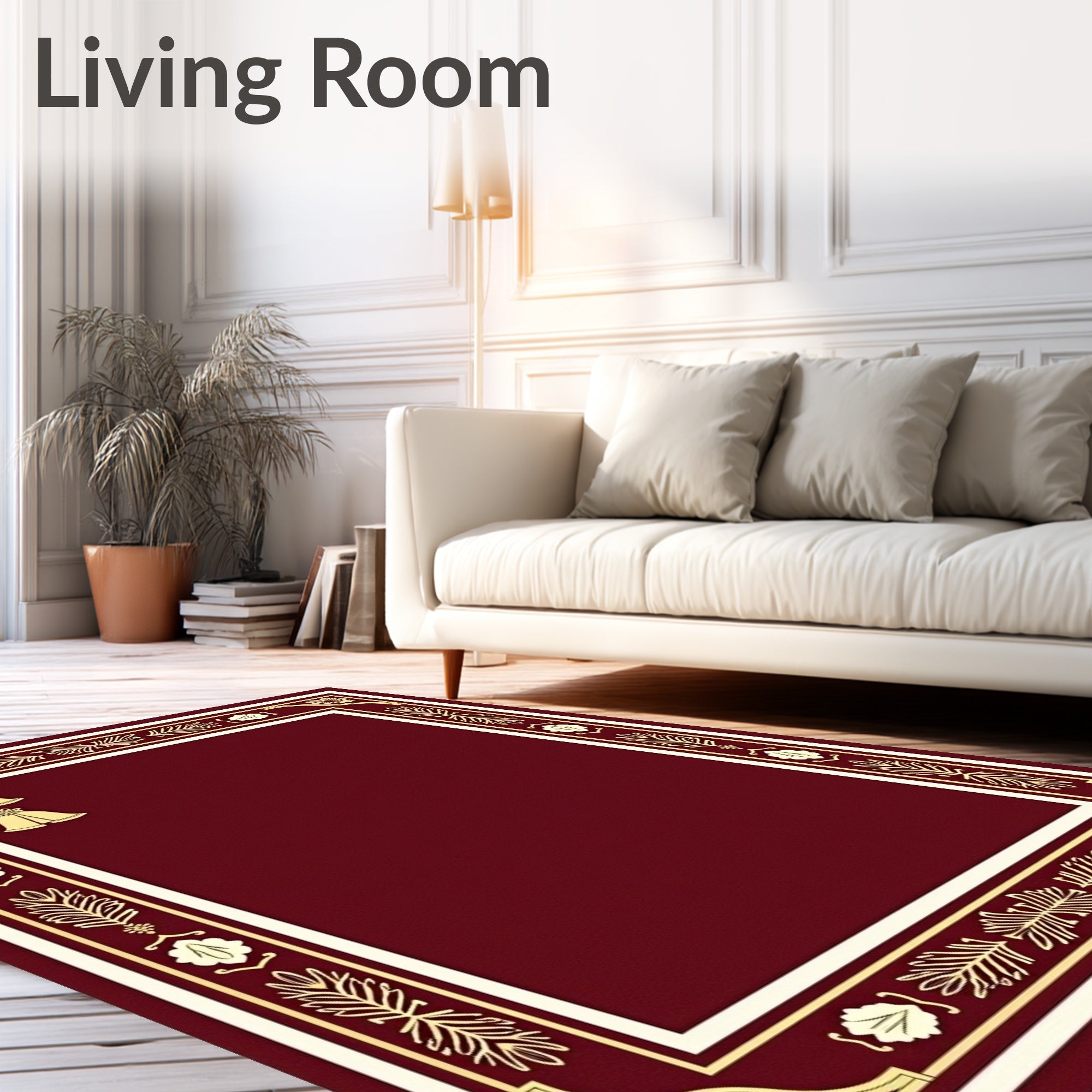 Regal Red Ornate Bells Border Rug