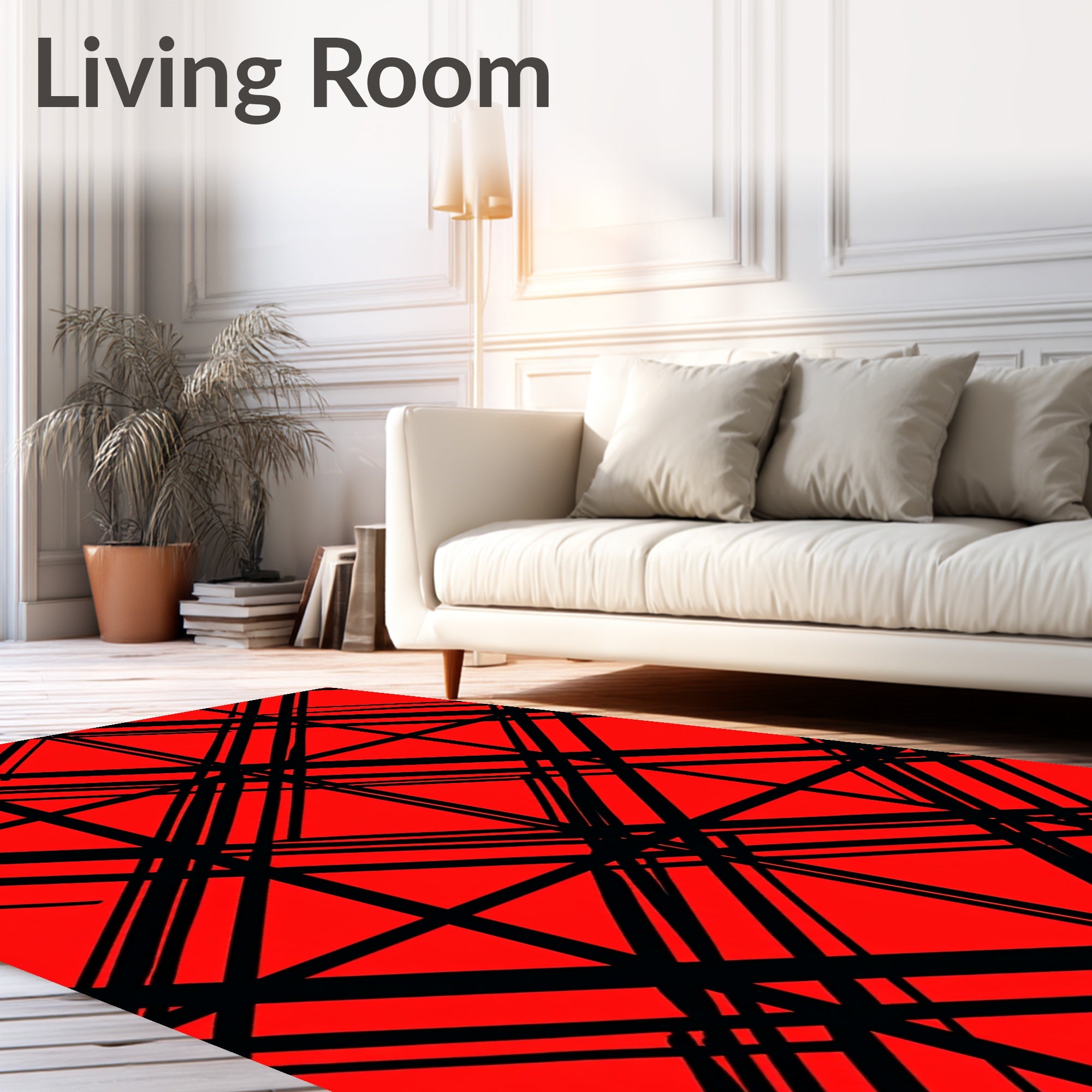 Bold Red Intersecting Lines Rug