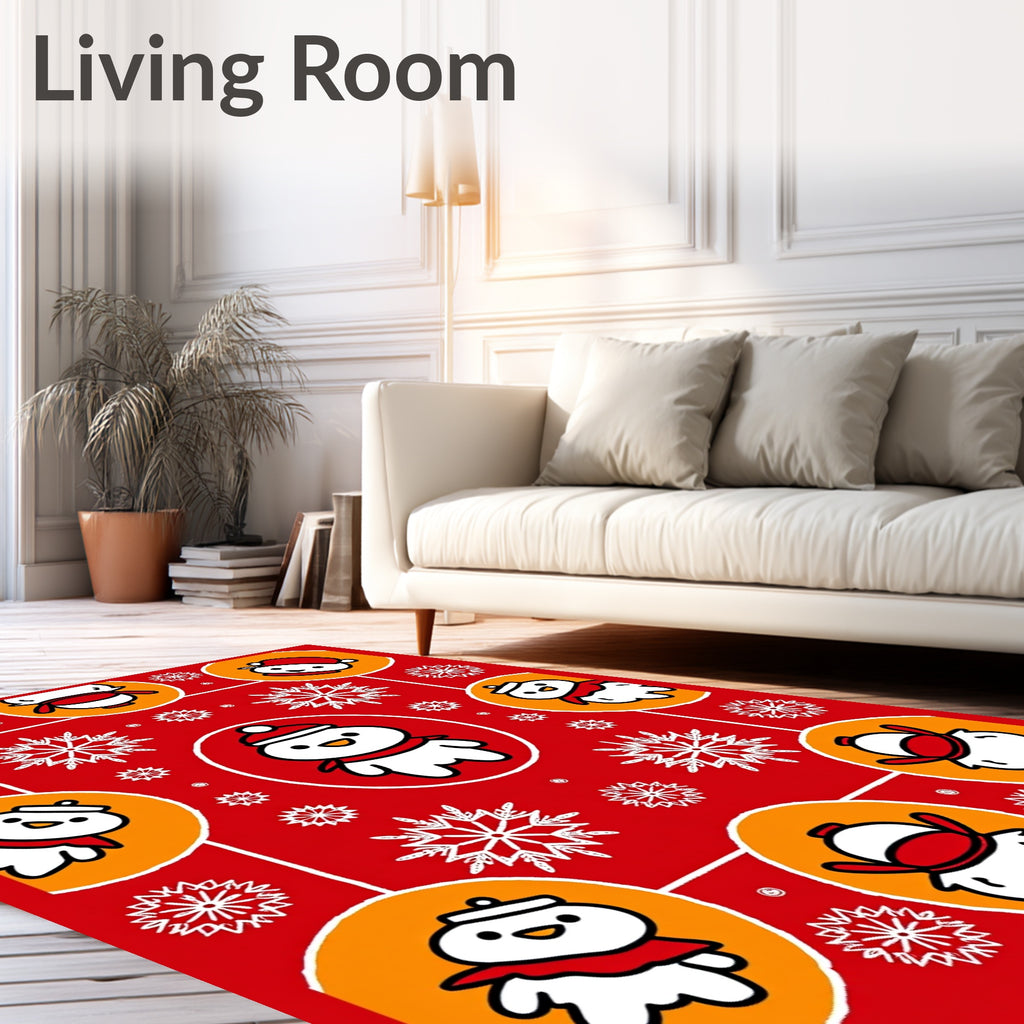 Whimsical Snowmen And Snowflakes Red Rug