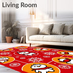 Whimsical Snowmen And Snowflakes Red Rug