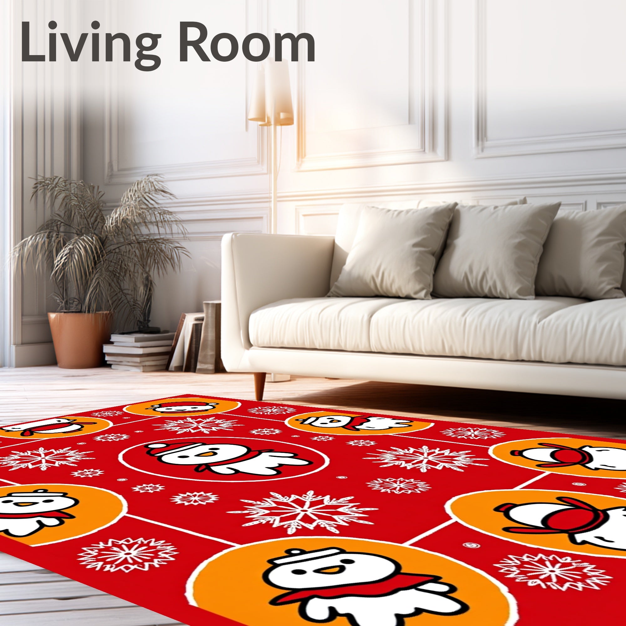 Whimsical Snowmen And Snowflakes Red Rug