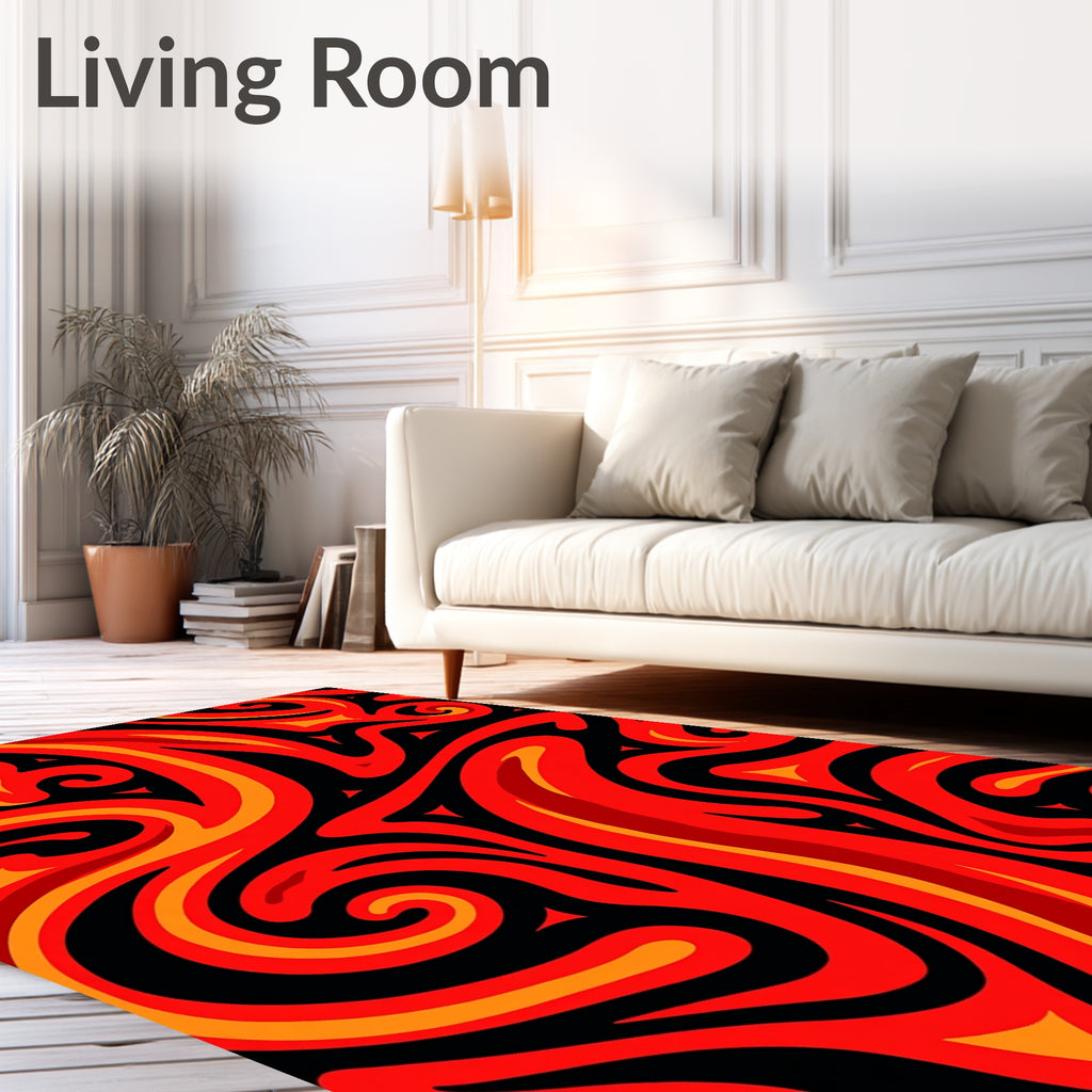 Fiery Red Swirls Tribal Rug