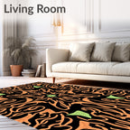Orange Swirl Starburst Green Leaf Rug