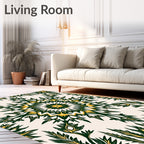 Dark Green Golden Starburst Mandala Rug