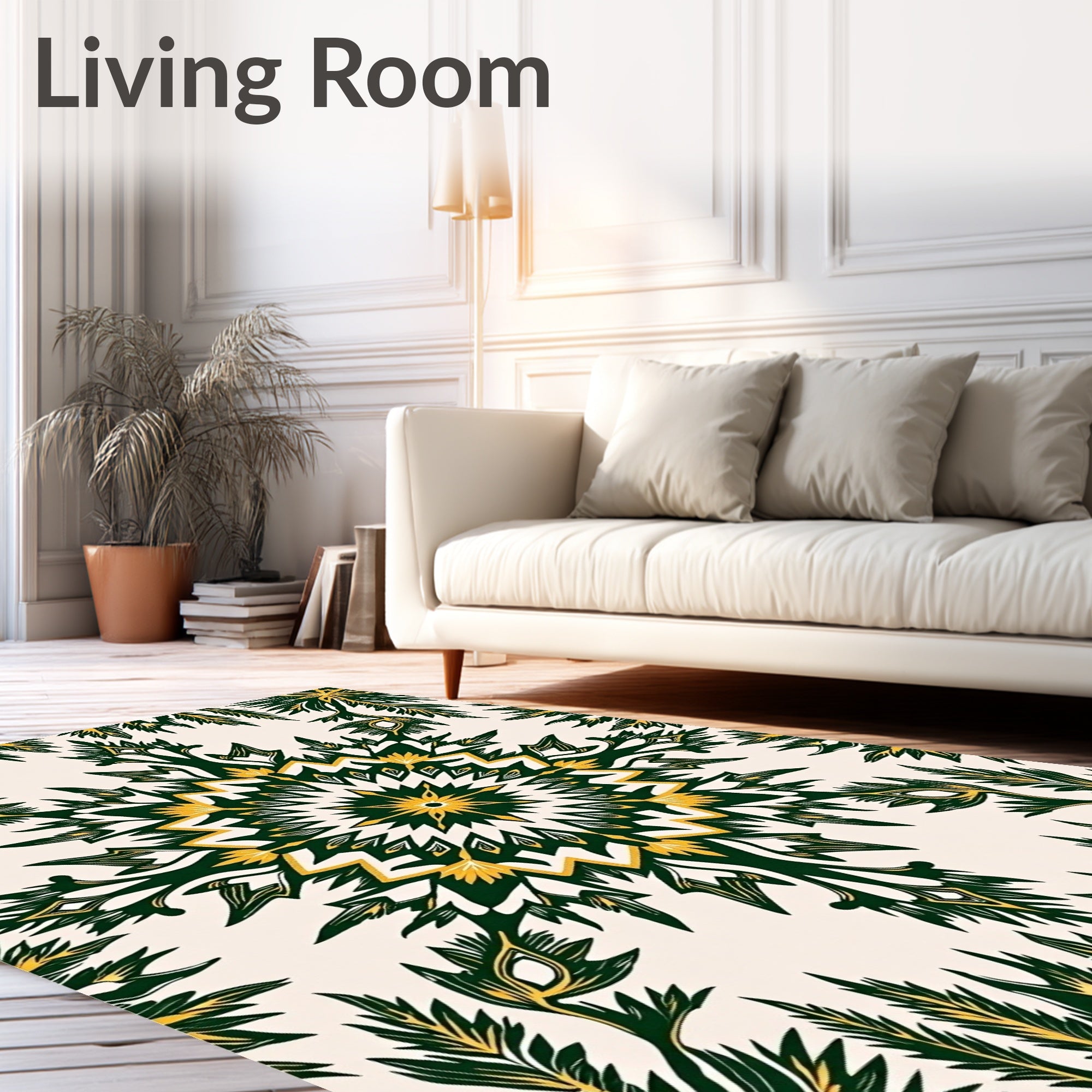 Dark Green Golden Starburst Mandala Rug