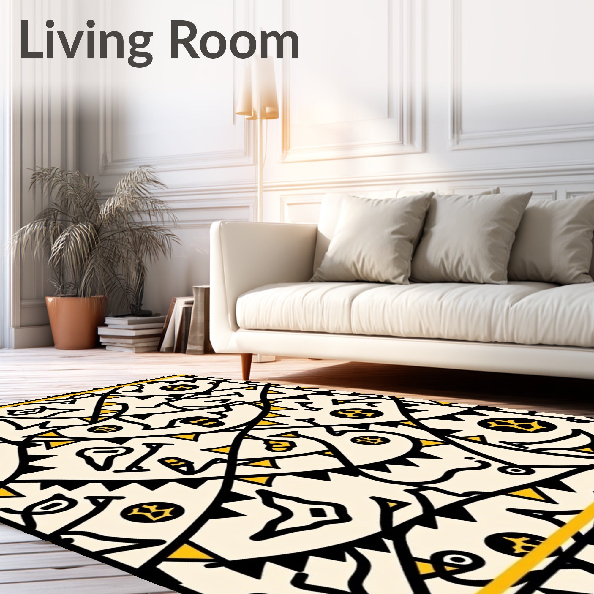 Yellow Black Bunting Whimsical Icons Rug