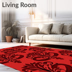 Crimson Red Damask Flourish Rug