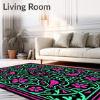 Vibrant Pink Birds Floral Garden Border Rug