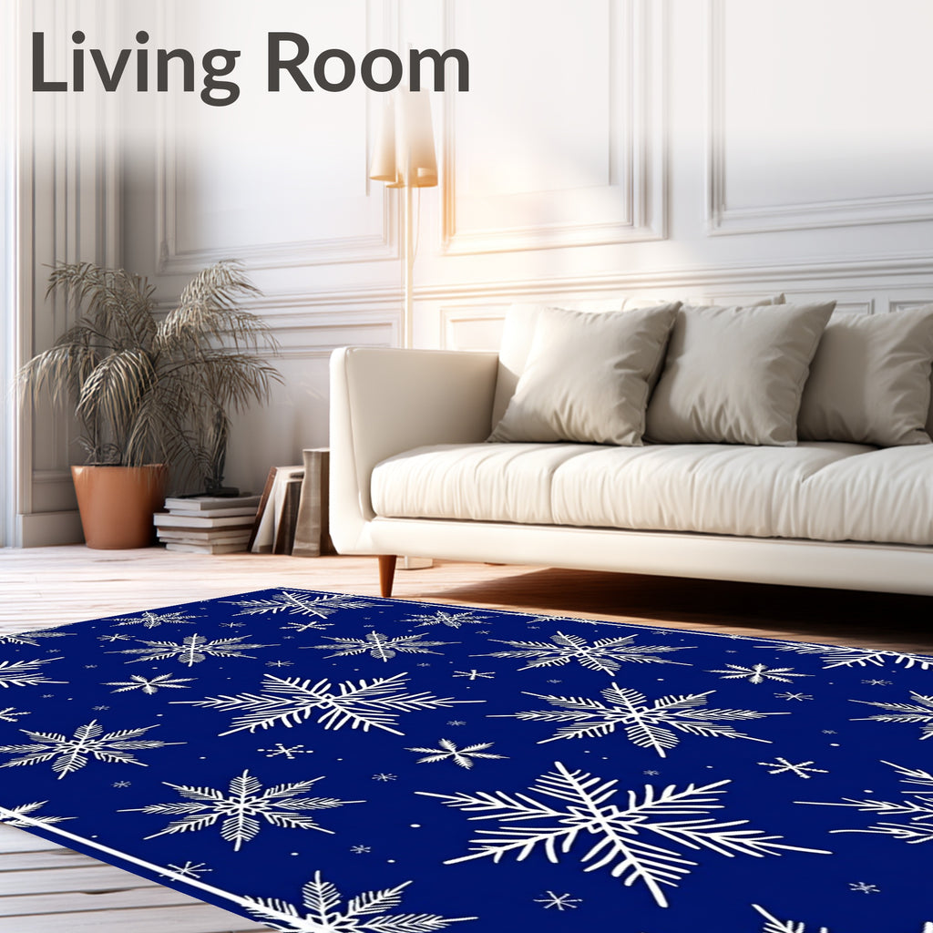 Deep Blue White Snowflake Medley Rug