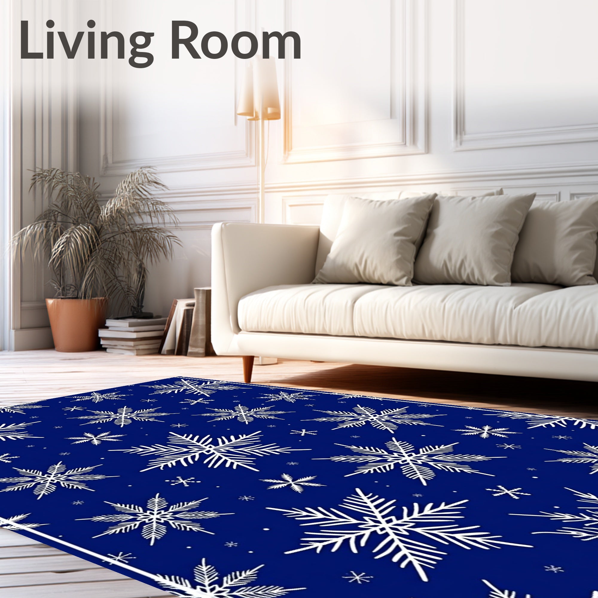 Deep Blue White Snowflake Medley Rug