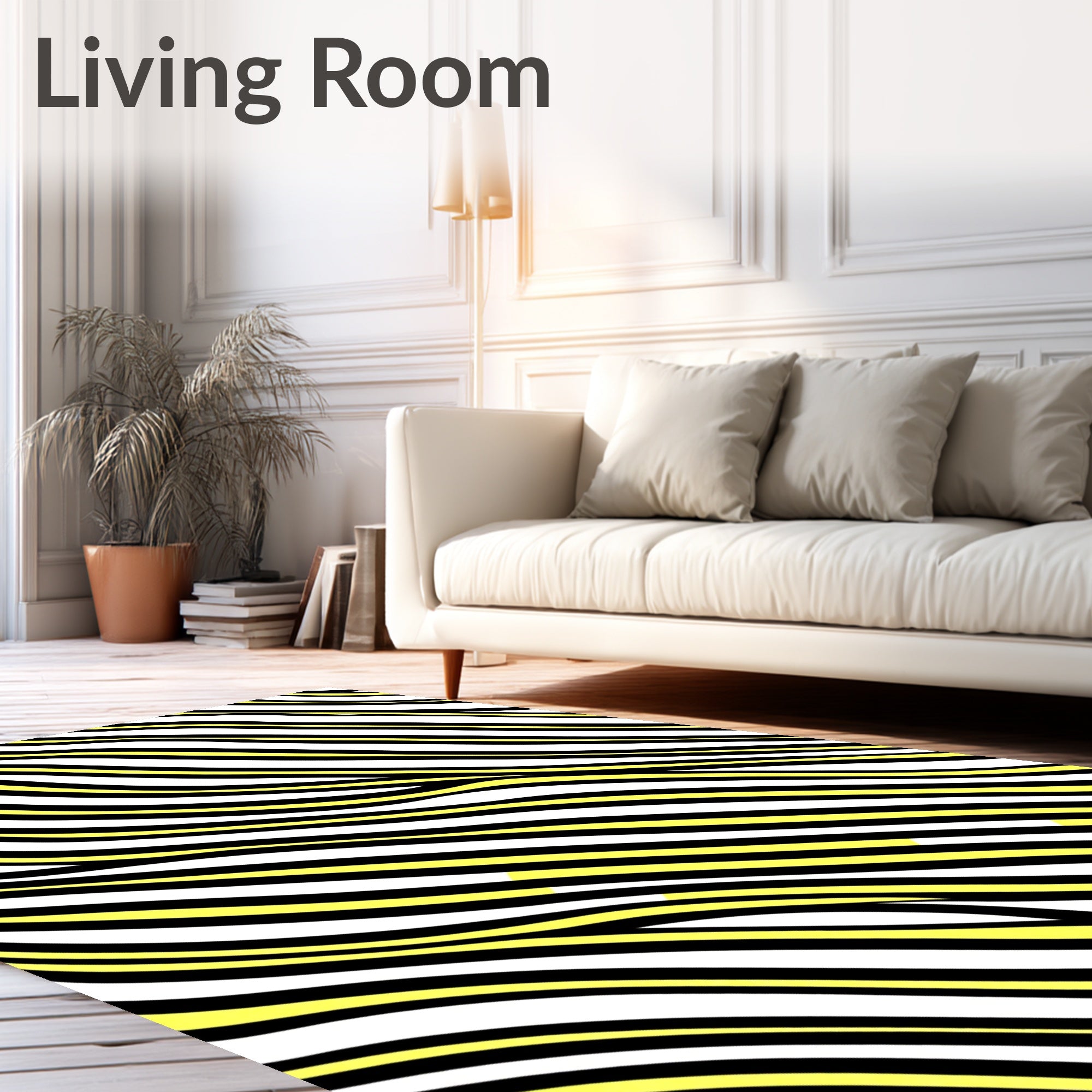 Bold Yellow Black White Wavy Stripes Rug