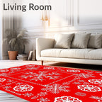 White Snowflakes on Bold Red Background Rug