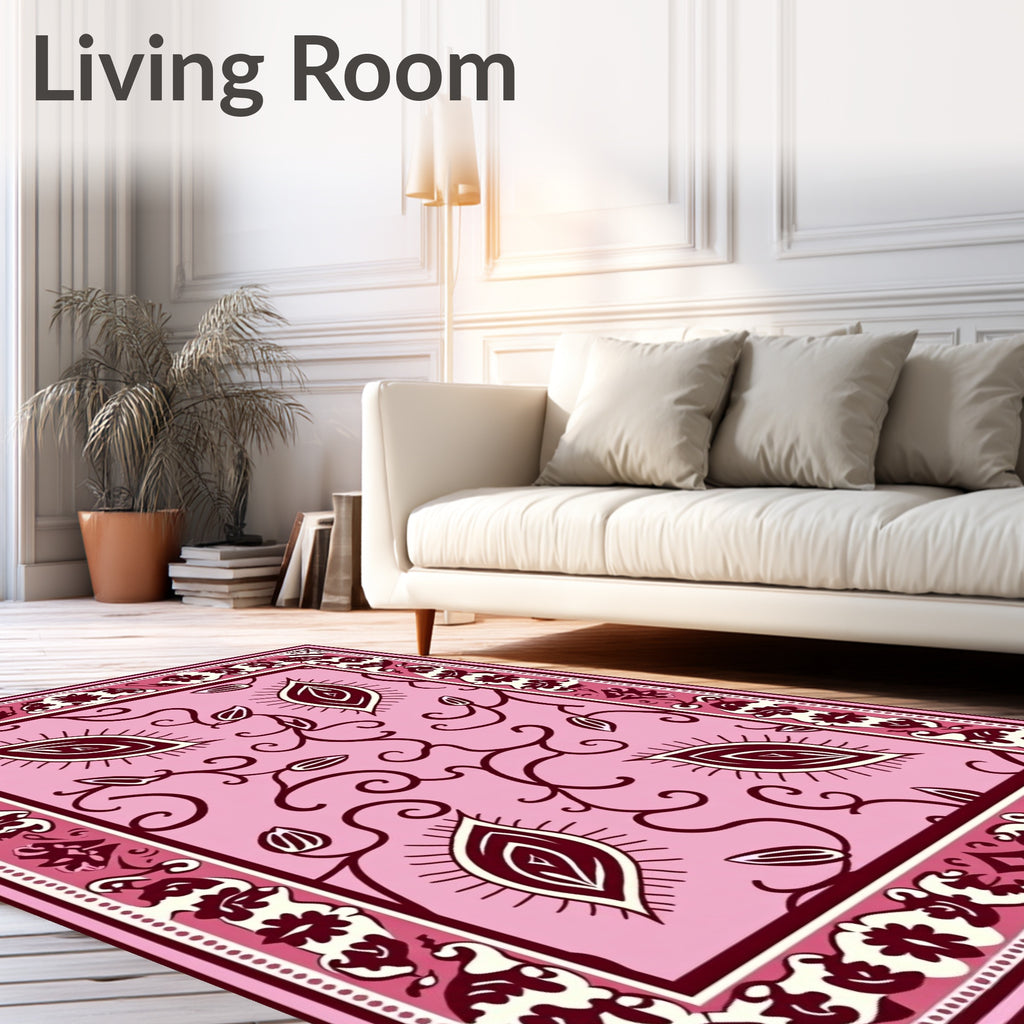 Pink Paisley Floral Scroll Rug