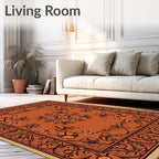 Fiery Orange Floral Medallion Accent Rug