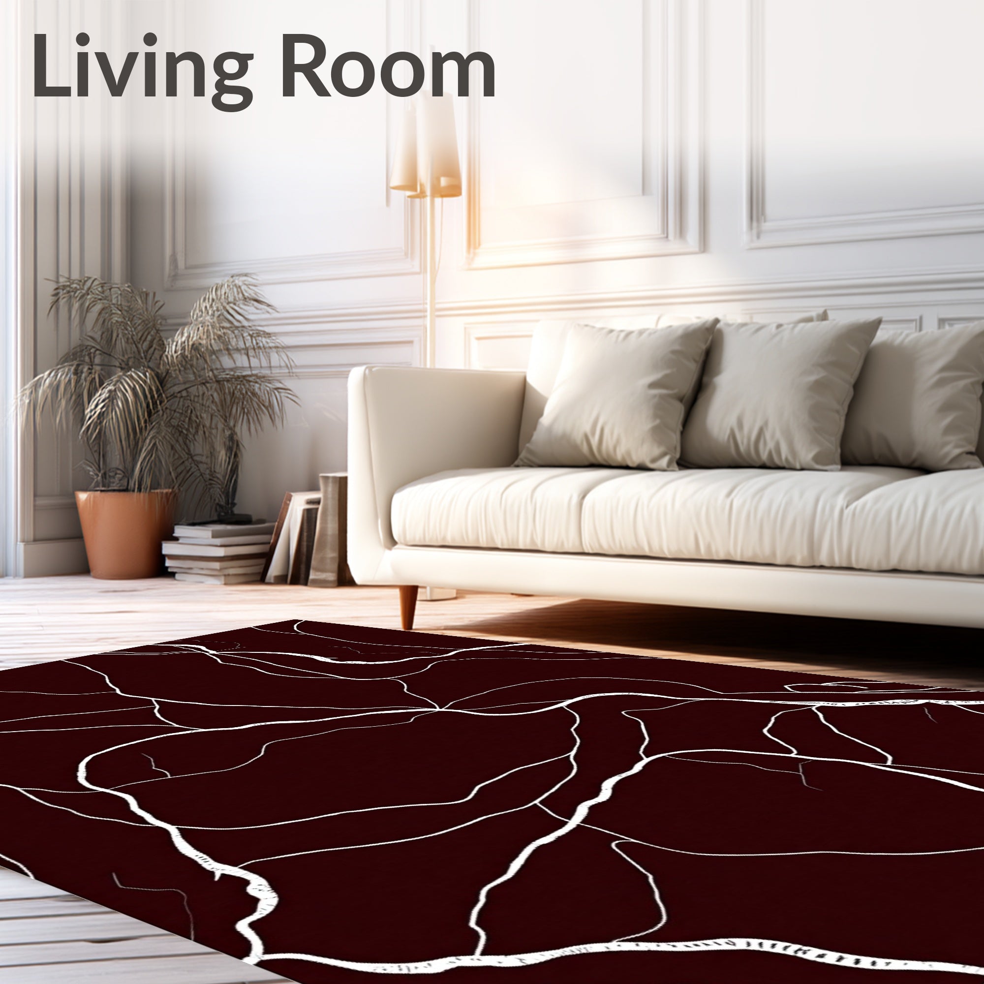Deep Crimson Veined Marble Rug