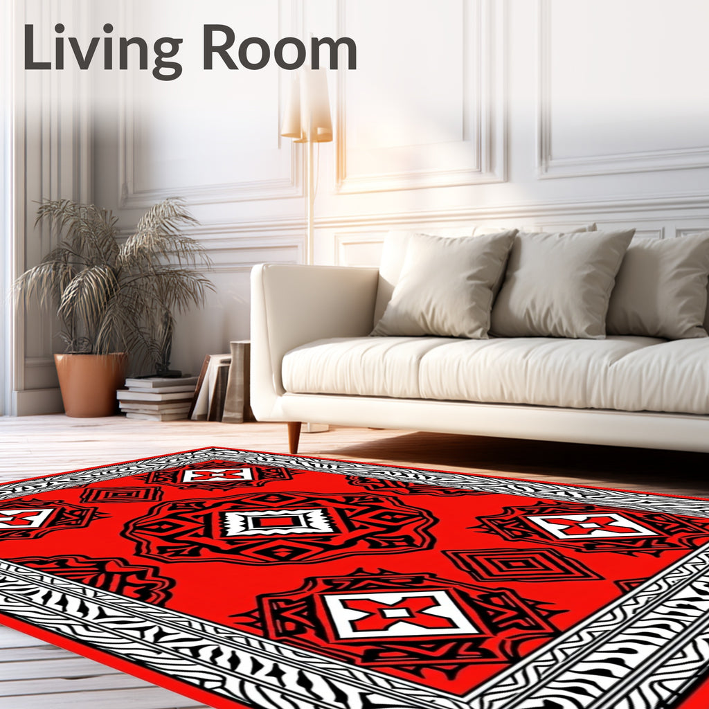 Bold Red Geometric Star Medallion Rug