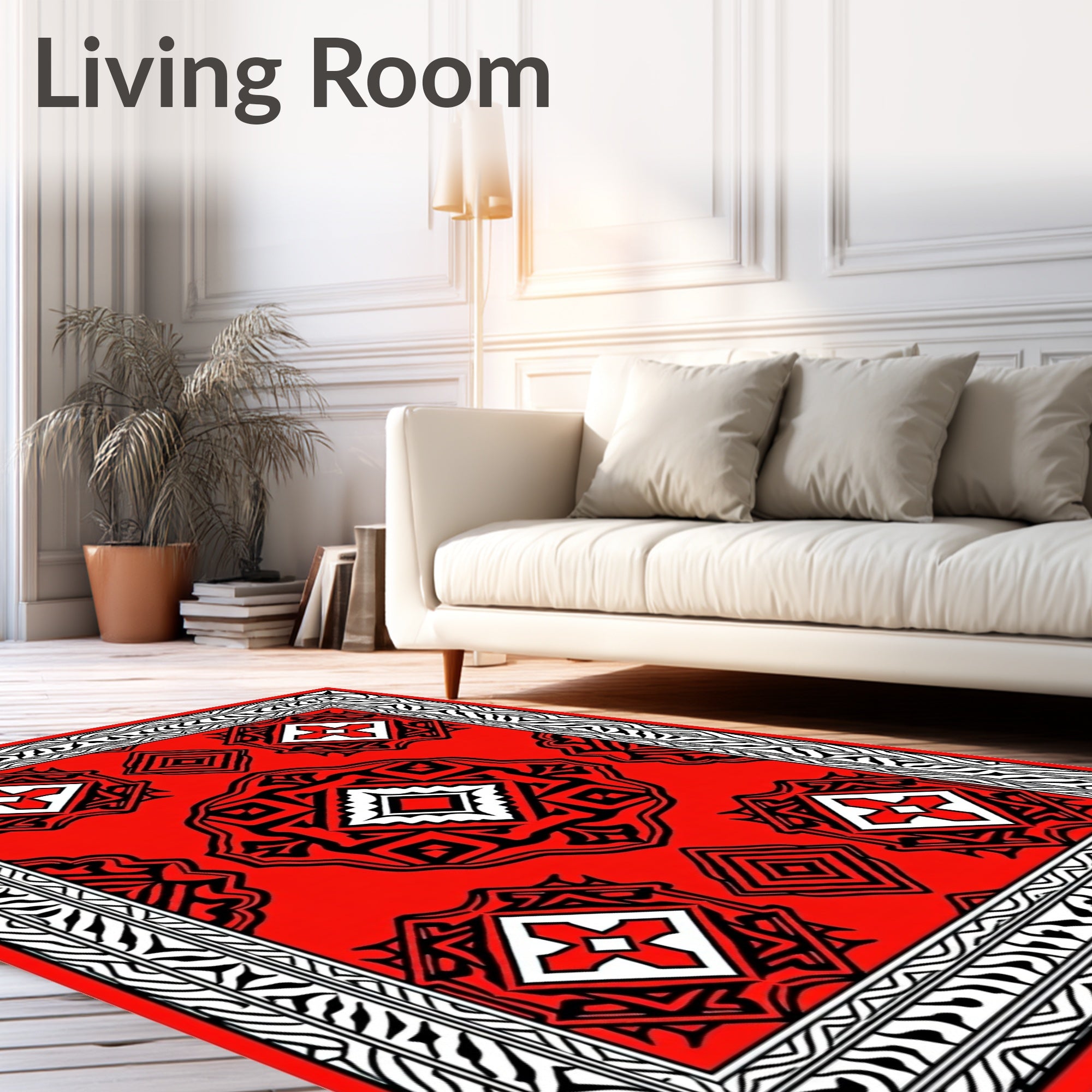 Bold Red Geometric Star Medallion Rug