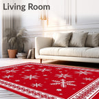 Red White Snowflake Holiday Border Rug