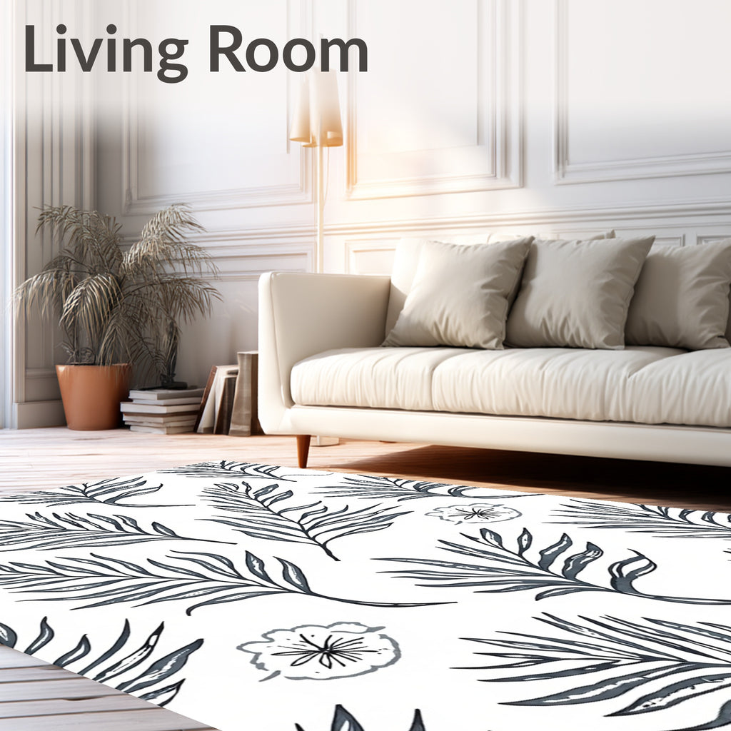 Dark Slate Palm Frond Floral Rug