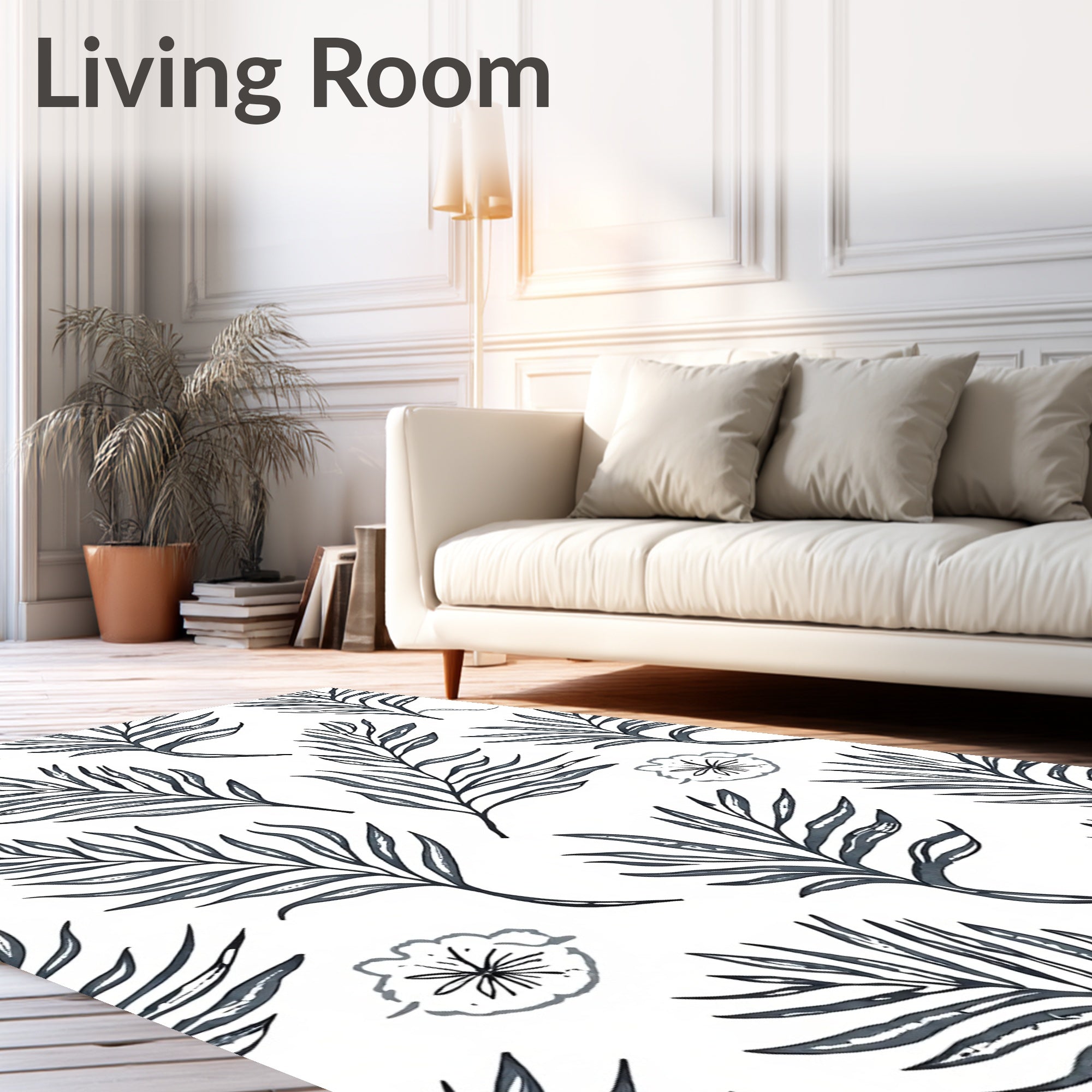 Dark Slate Palm Frond Floral Rug