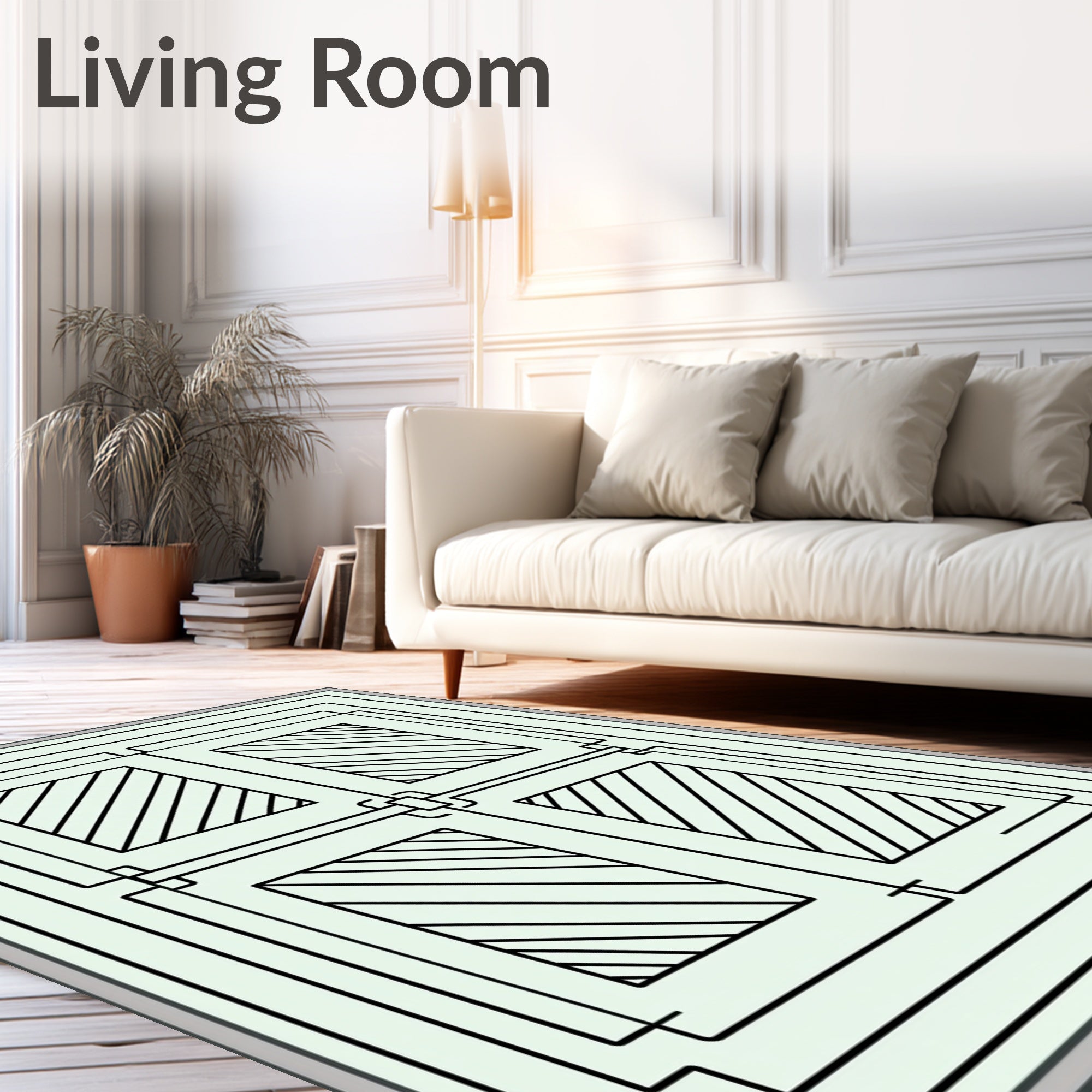 Mint Green Geometric Four Panel Rug