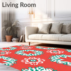 Coral Red Floral Medallion Arrangement Rug