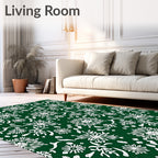 White Floral Snowflakes On Deep Green Rug