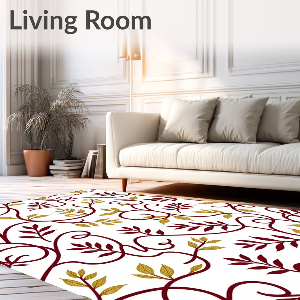 Burgundy and Gold Leafy Vines Rug