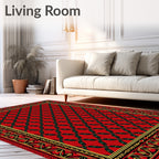 Crimson And Green Interlocking Diamond Border Rug