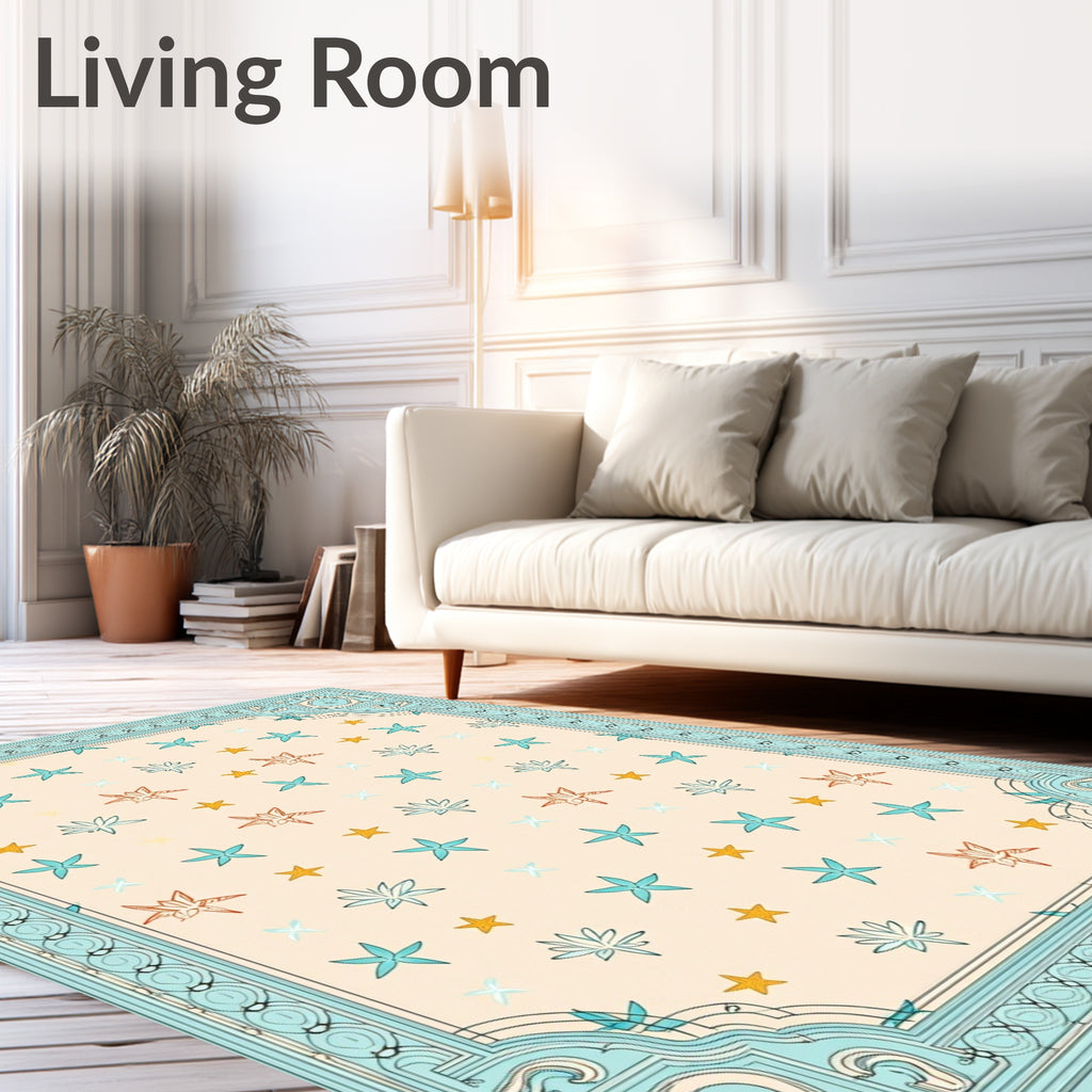 Light Beige Starburst Bordered Rug
