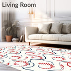 Red Baseball Swirls Cream Rug