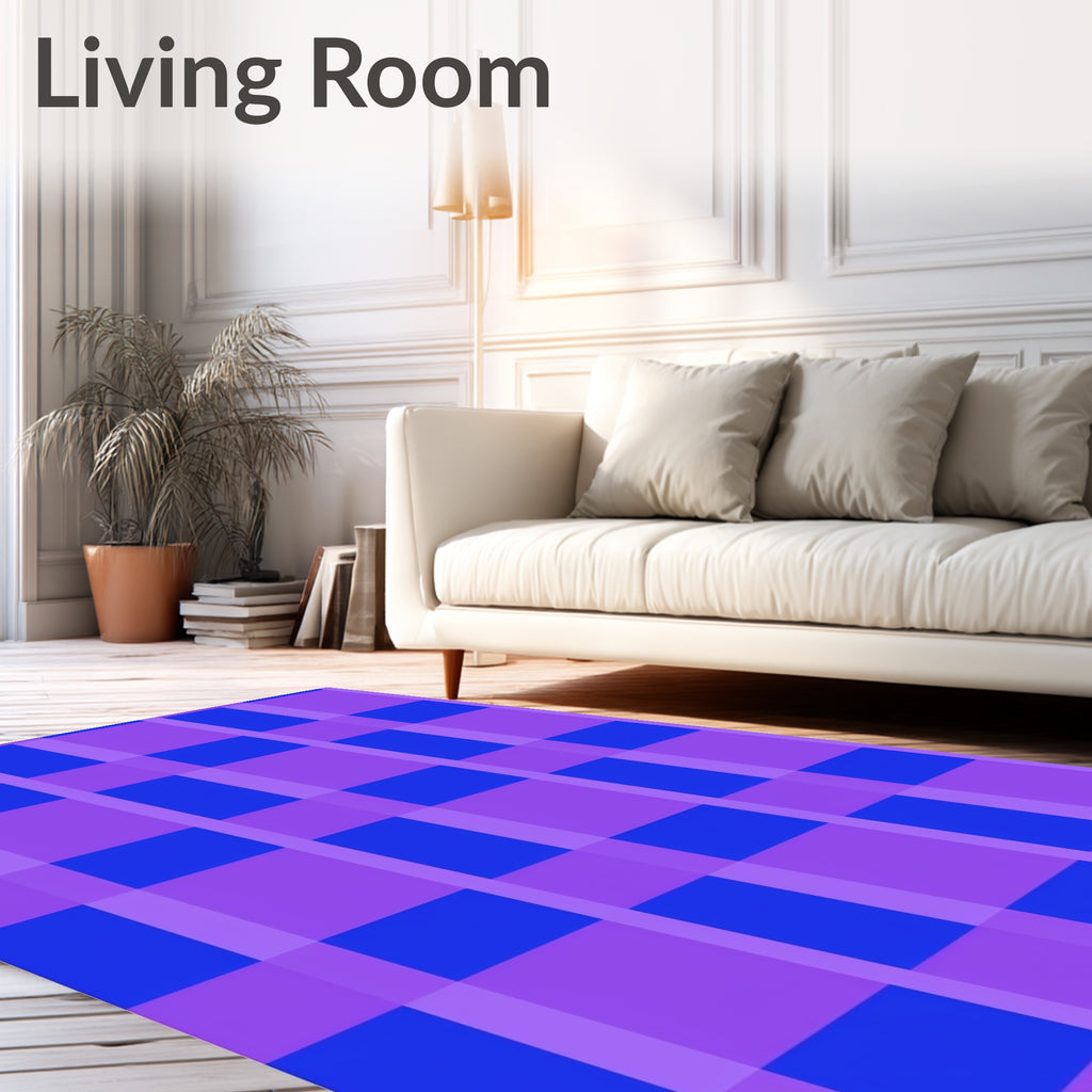 Vivid Blue Purple Plaid Squares Rug