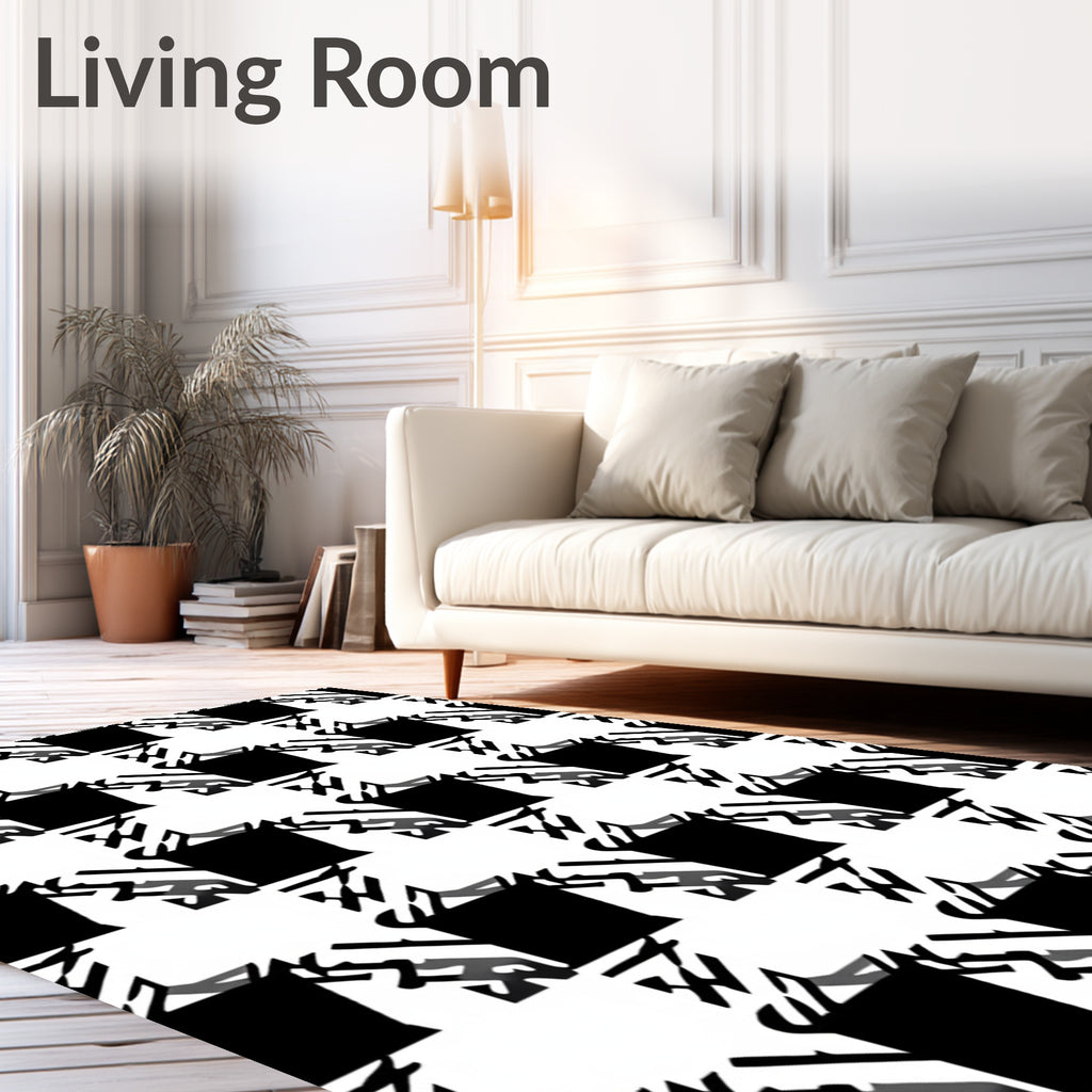 Bold Black And White Geometric Houndstooth Rug