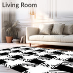 Bold Black And White Geometric Houndstooth Rug