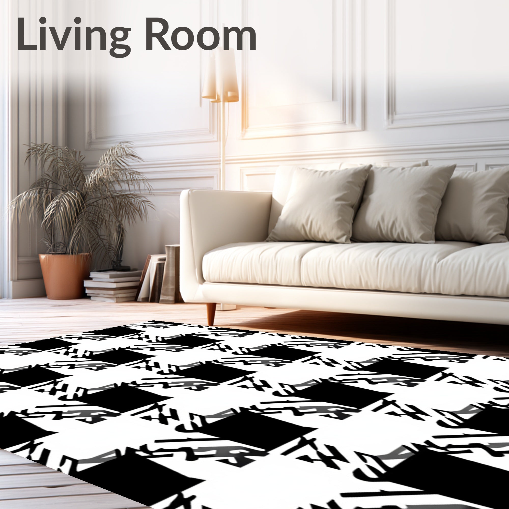 Bold Black And White Geometric Houndstooth Rug