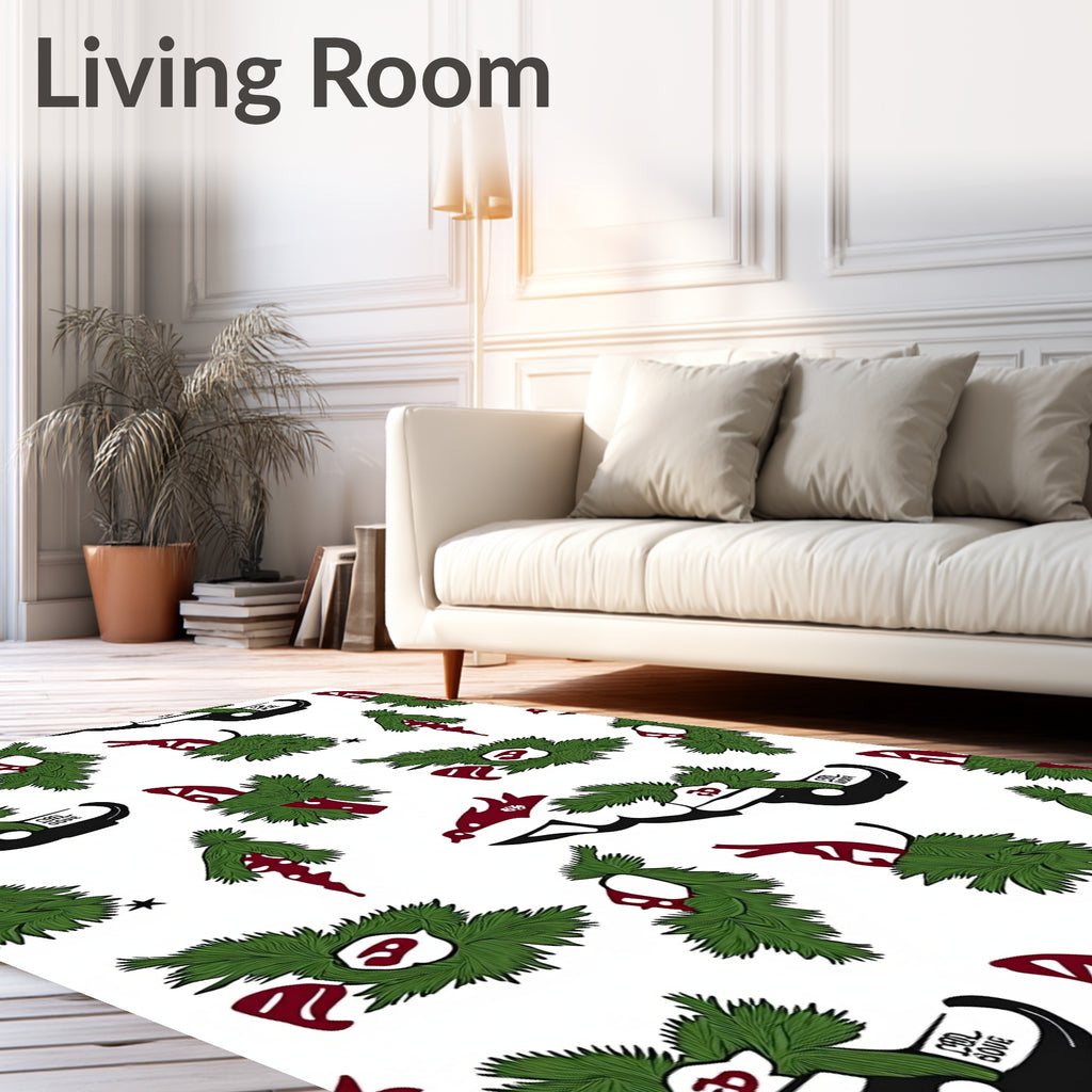 Festive Red Green Foliage Illustration Rug