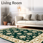 Deep Green Floral Ornate Border Rug