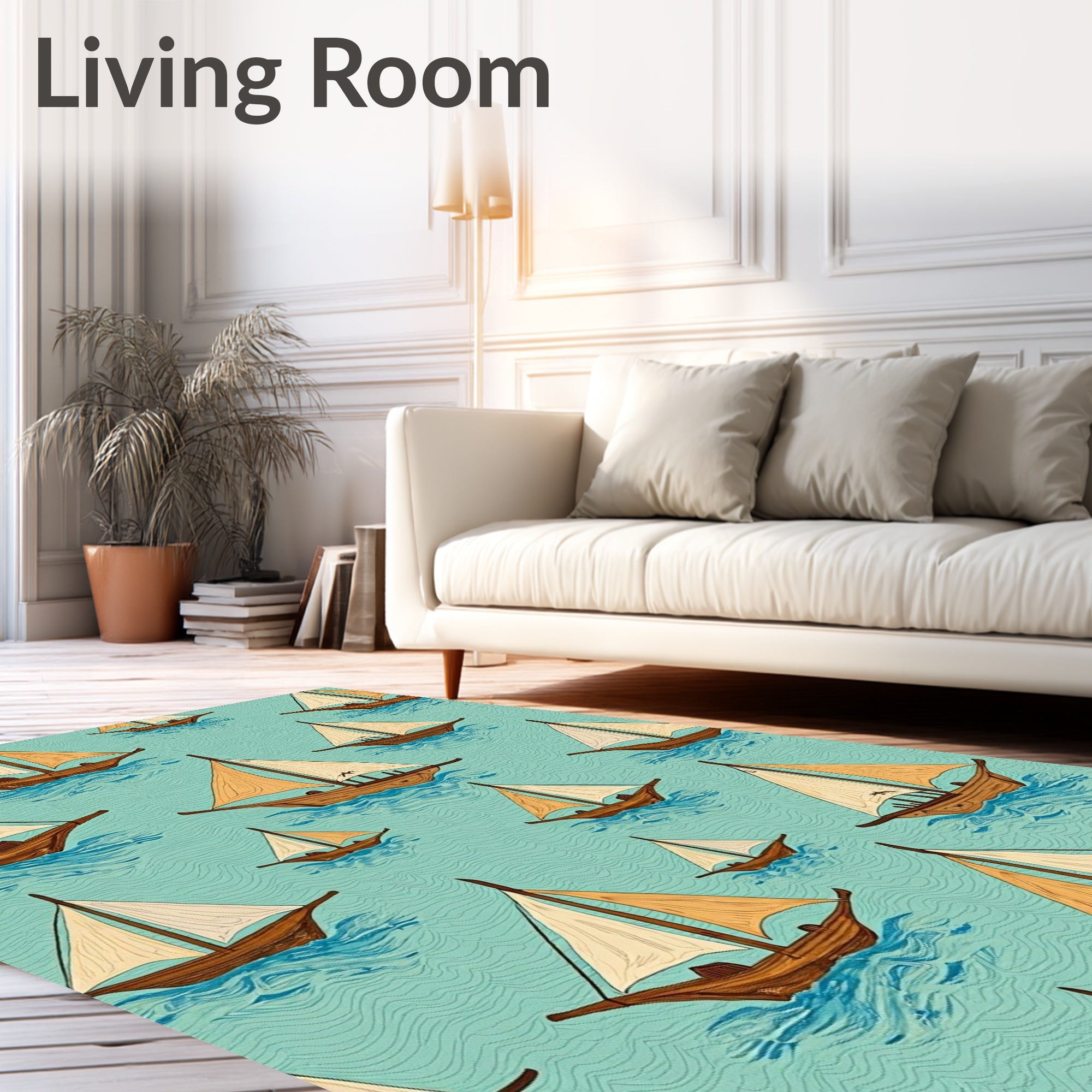 Woodsman Boats on Aqua Sea Rug