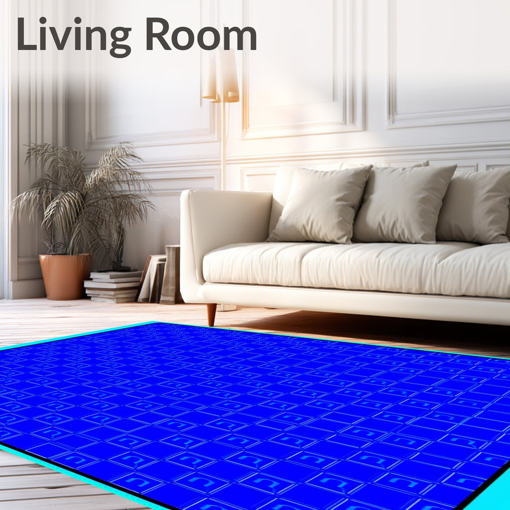 Bright Blue Repeating Square Grid Rug