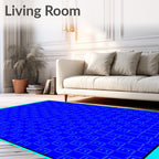 Bright Blue Repeating Square Grid Rug