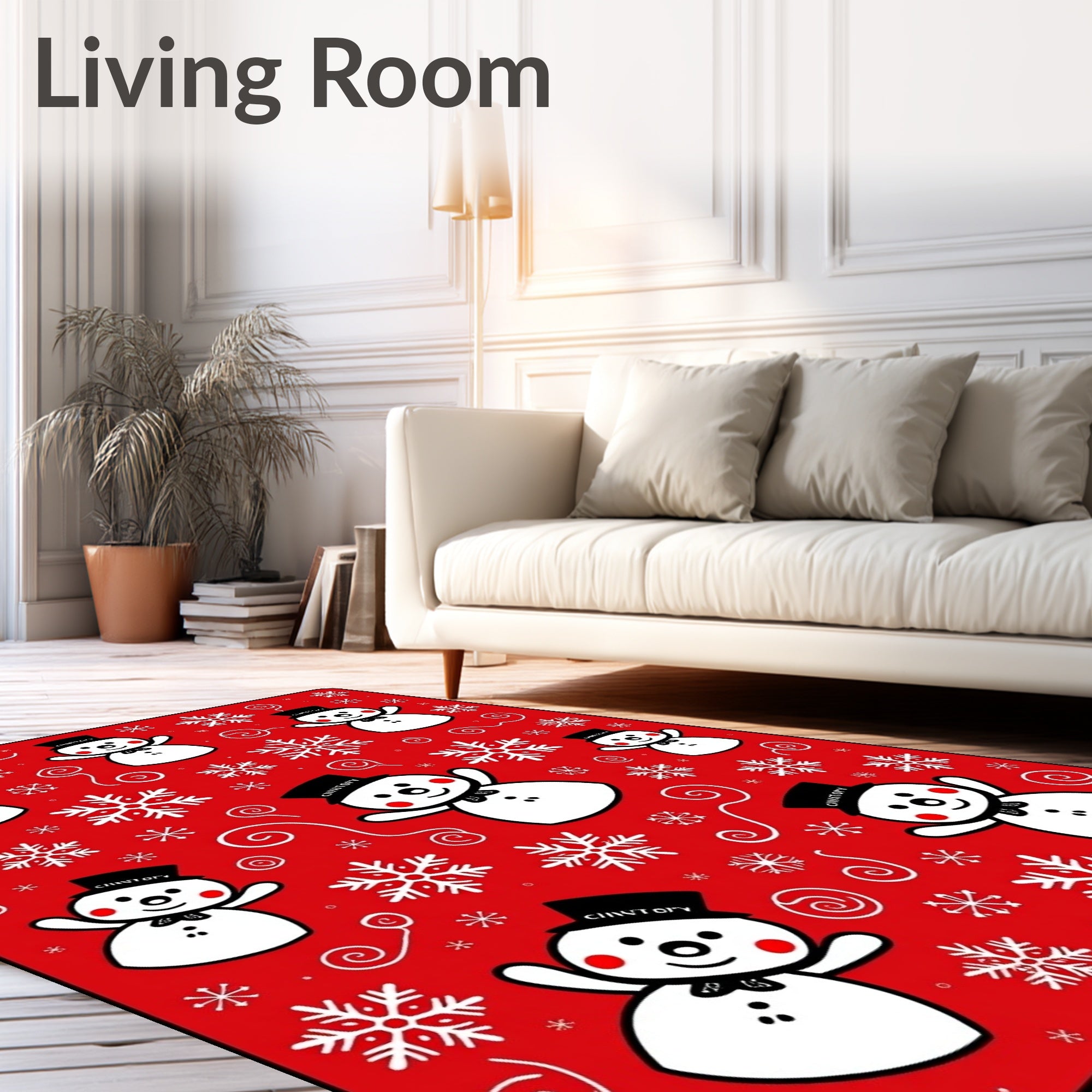 Cheery Snowman Snowflake Red Rug