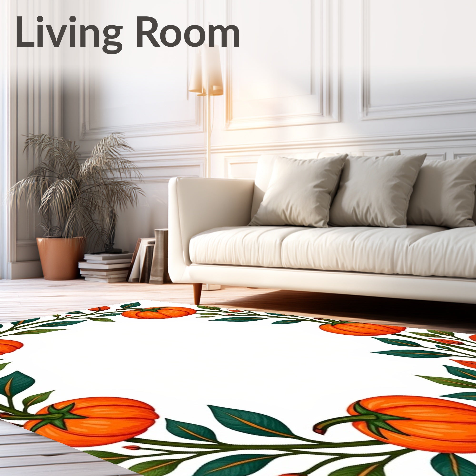 Autumn Orange Pumpkin Vine Border Rug