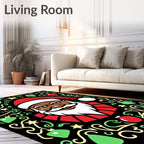 Festive Black Santa Holiday Ornament Rug