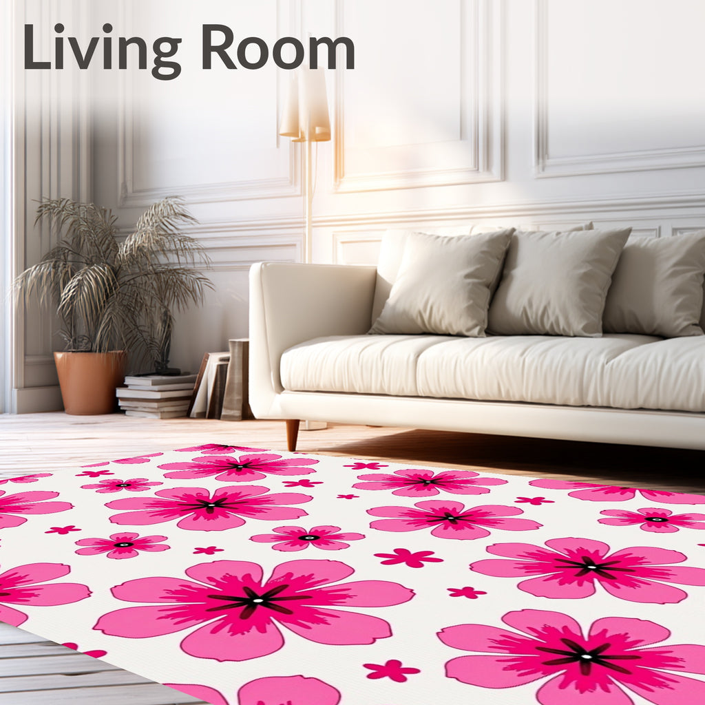 Hot Pink Floral Scattered Garden Rug