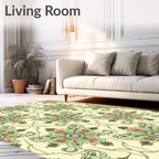 Ornate Cream Green Floral Medallion Repeat Rug