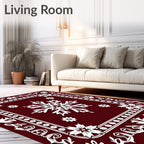 Crimson White Snowflake Medallion Border Rug