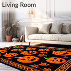 Orange Jack-o'-lantern Leaves Border Rug