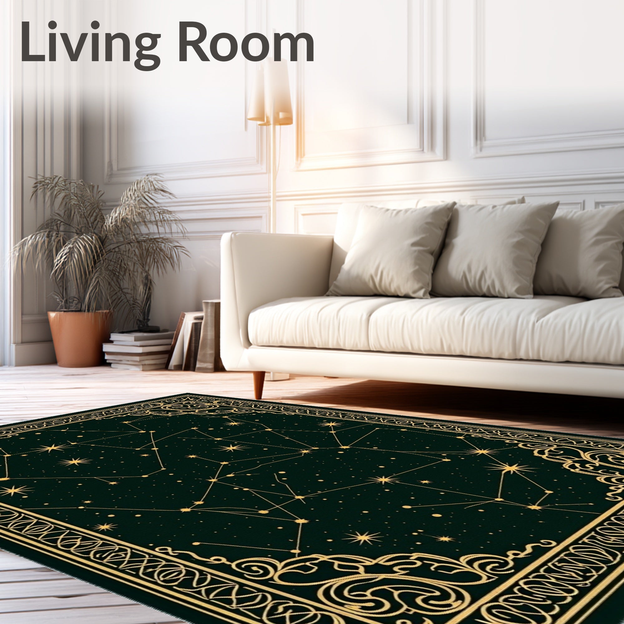 Cosmic Dark Green Constellation Swirl Rug